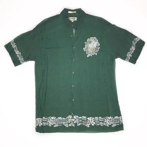 Vintage Campia Green Hawaiian Sailboat Shirt Sz L